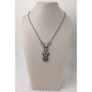 Antique Brass Filigree White Opal Cabochon Statement‎ Necklace Vintage Style...